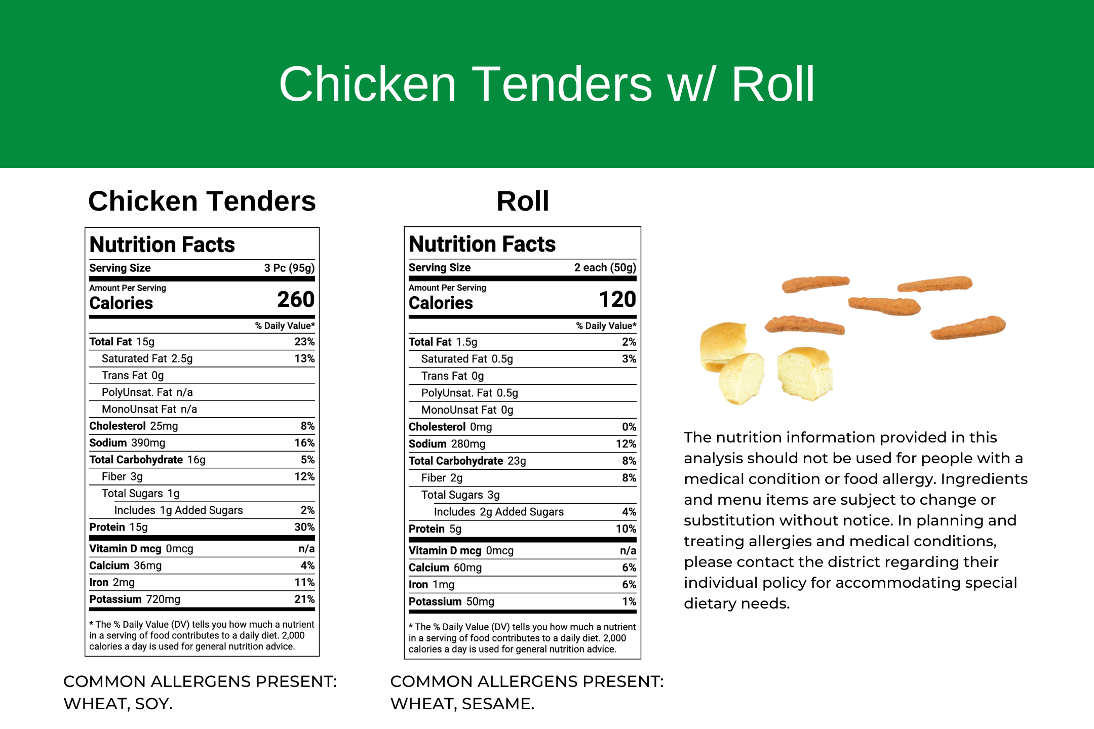 Chicken Tenders w Roll Nutrition Information